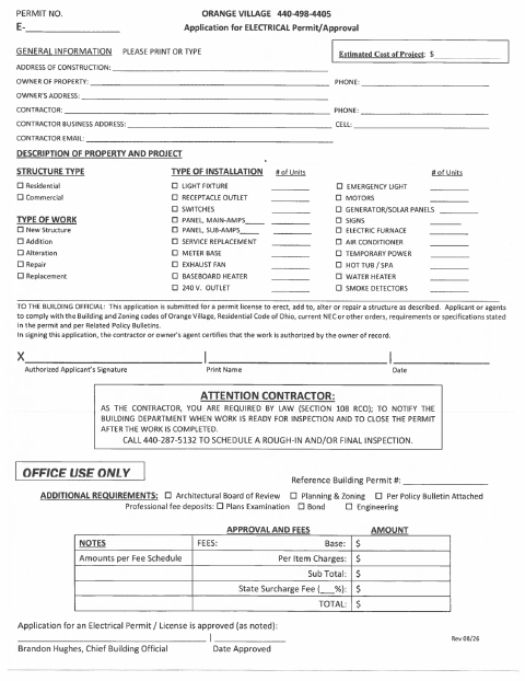 First page of the Electrical Permit Application