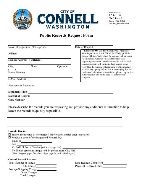 First page of the Public Records Request Form