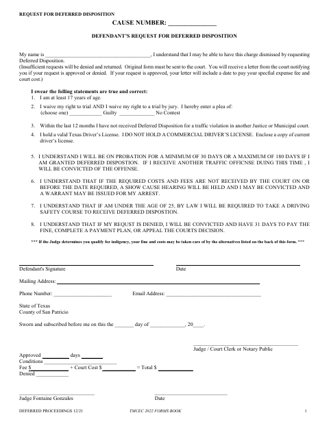 First page of the Deferred Disposition Request