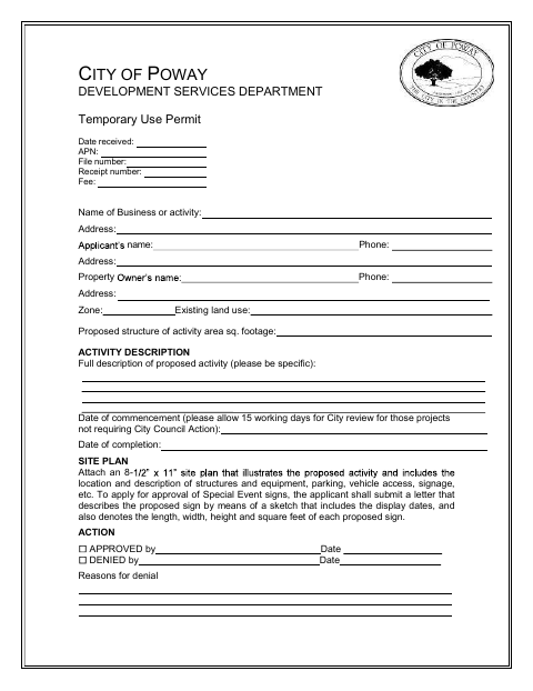 First page of the Temporary Use Permit
