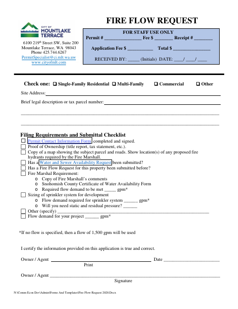 First page of the Fire Flow Request
