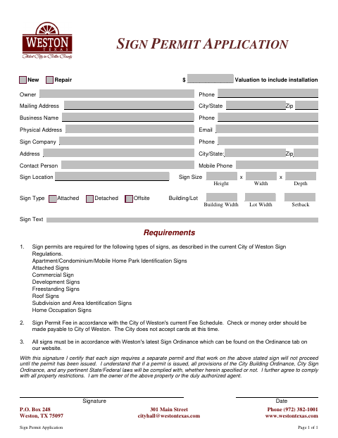 First page of the Sign Permit Application