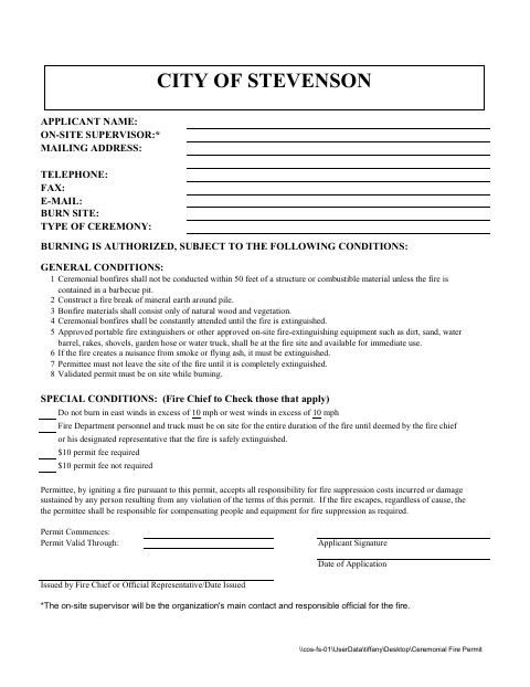 First page of the Ceremonial Fire Permit