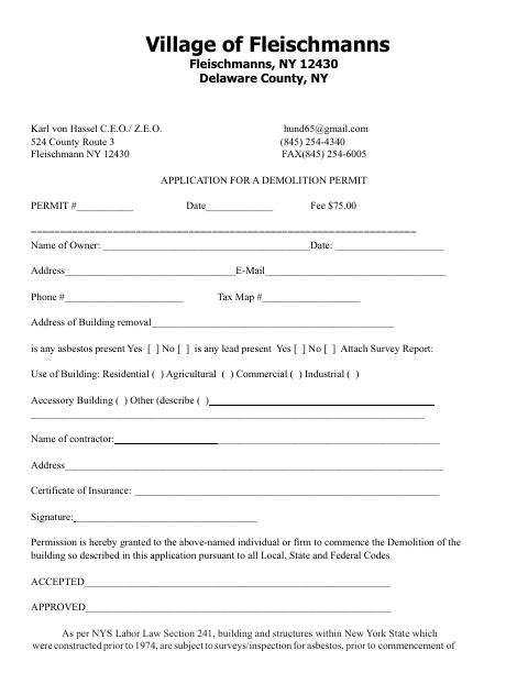 First page of the Demolition Permit Application