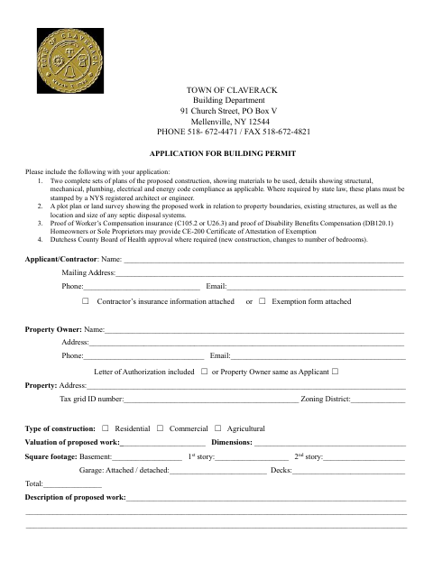 First page of the Application for Building Permit