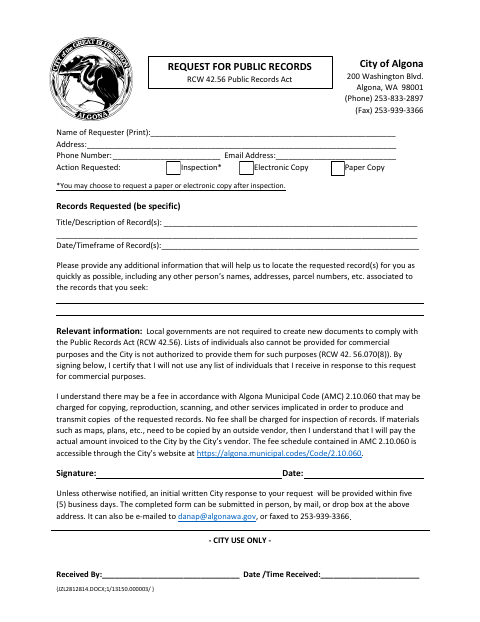 First page of the Request for Public Records