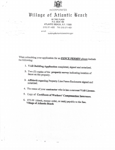 First page of the Fence Permit Application and Property Owner Affidavit