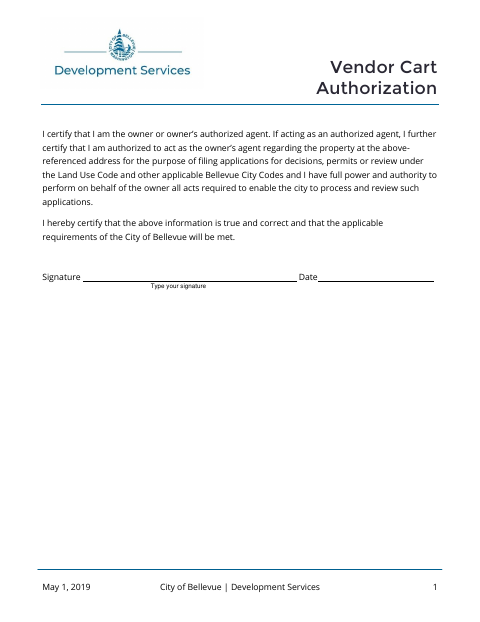 First page of the Vendor Cart Authorization