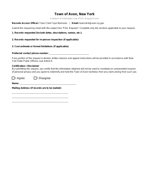 First page of the Freedom of Information Law (FOIL) Request Form