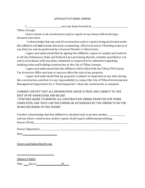First page of the Affidavit of Homeowner