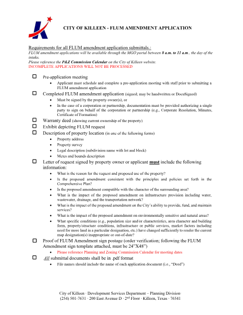 First page of the FLUM Amendment Application