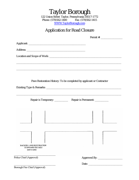 First page of the Application for Road Closure Permit