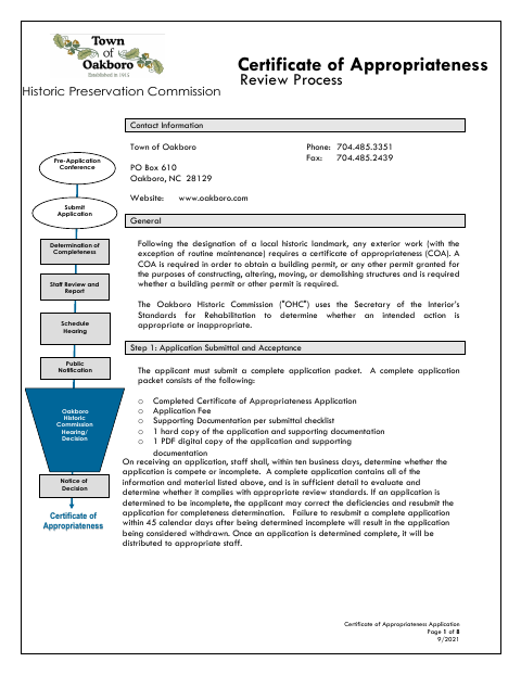 First page of the Certificate of Appropriateness Application