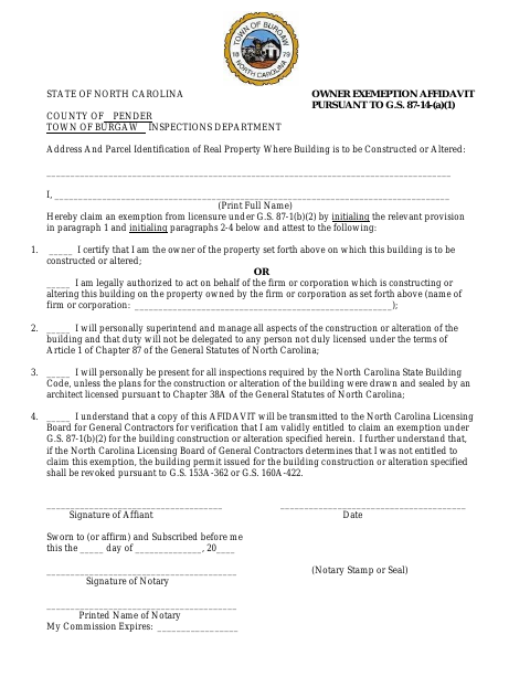 First page of the Homeowner Exemption Affidavit