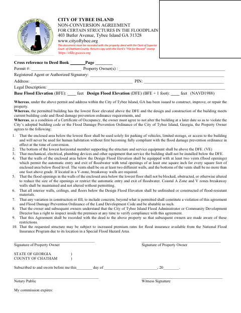First page of the Floodplain Non-Conversion Agreement