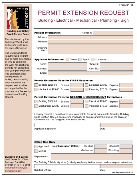 First page of the Permit Extension Request