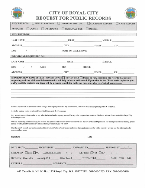 First page of the Public Records Request