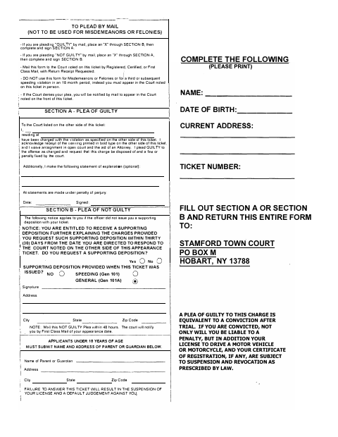 First page of the To Plead By Mail
