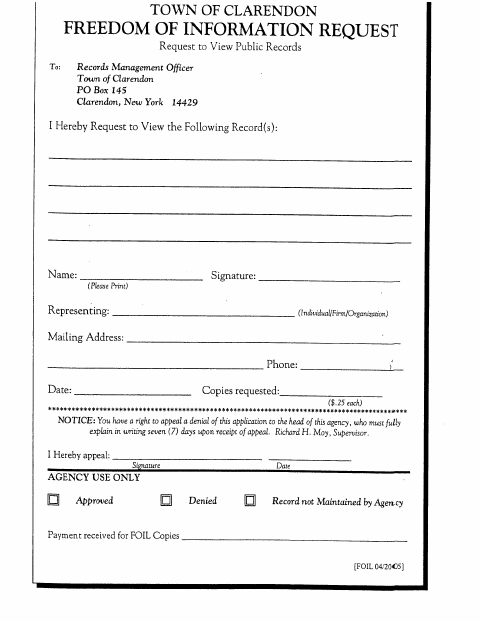 First page of the Freedom of Information Request Form