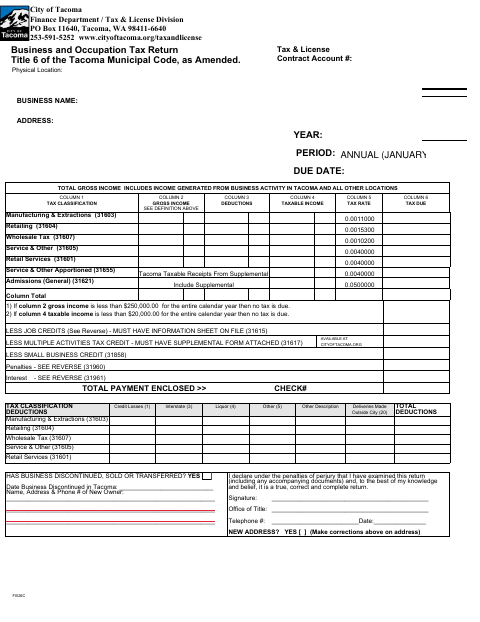 First page of the Business and Occupation Tax Return