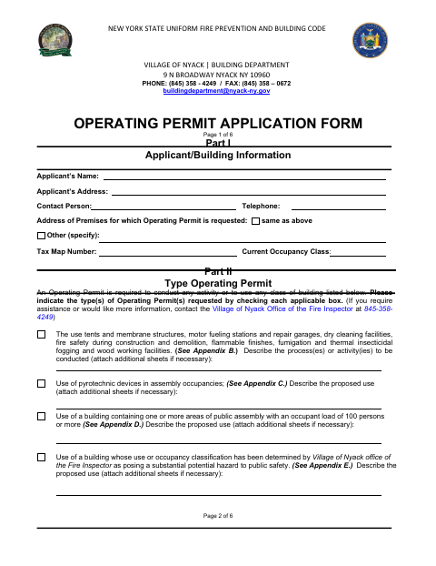 First page of the Operating Permit Application