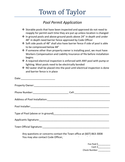 First page of the Pool Permit Application