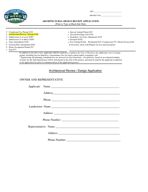 First page of the Architectural Design Review Application
