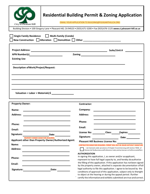 First page of the Residential Building Permit & Zoning Application
