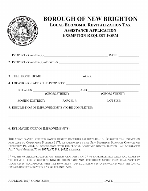 First page of the Local Economic Revitalization Tax Assistance Application