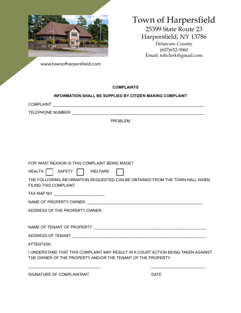 First page of the Complaint Form
