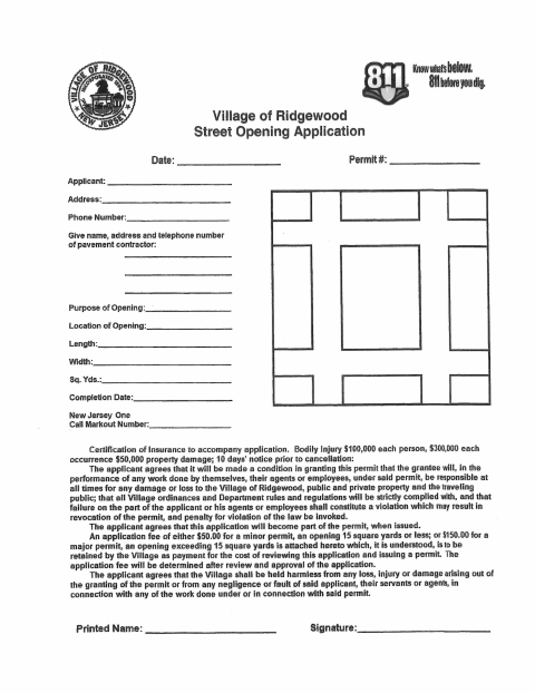 First page of the 2026 Street Opening Permit Application Form