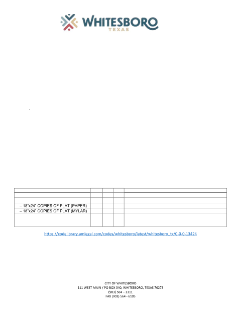 First page of the Platting Application