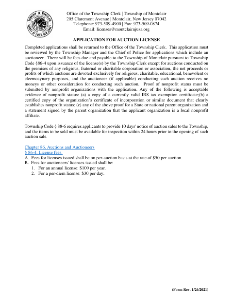 First page of the Application for Auction License