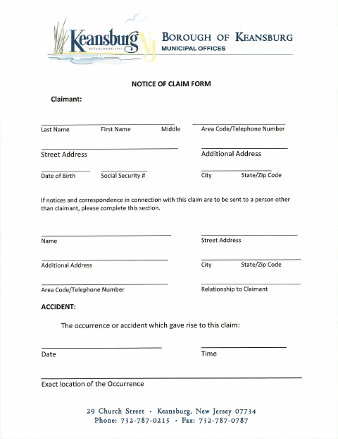 First page of the Tort Claim Form