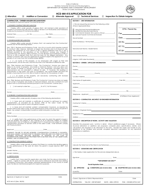 First page of the Application for Alteration, Addition or Conversion, Alternate Approval, Technical Services, or Inspection to Obtain Insignia