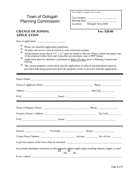 First page of the Change of Zoning Application