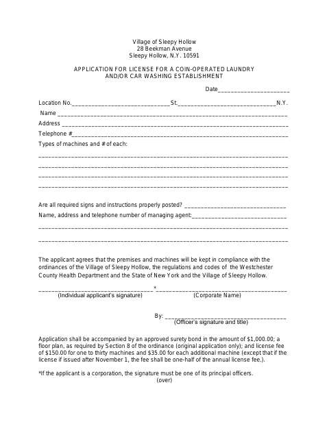 First page of the Coin-Operated Laundry and Car Washing Establishment License Application