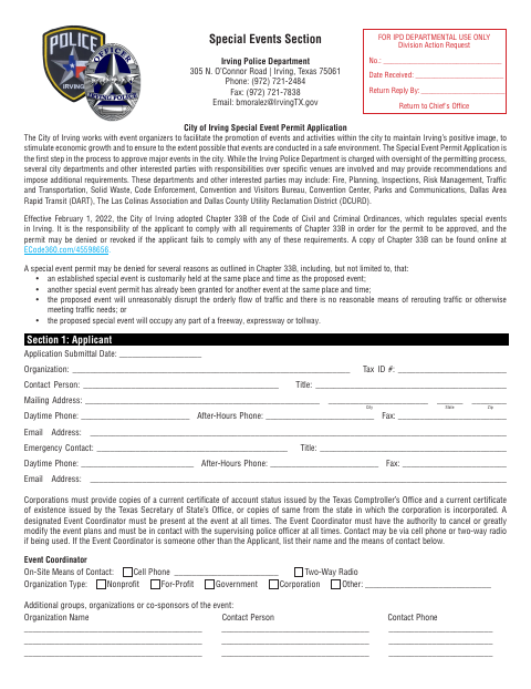 First page of the Special Event Permit Application