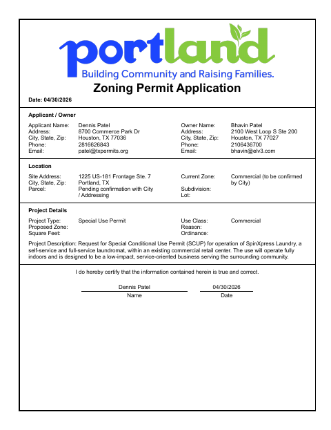 First page of the Zoning Permit Application