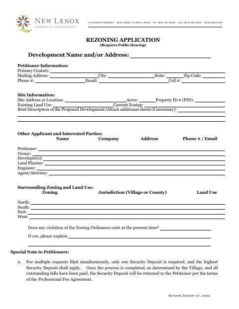 First page of the Rezoning Application Packet
