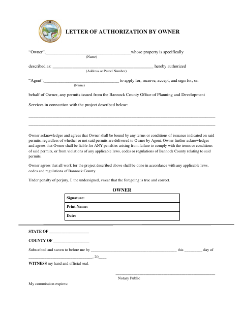 First page of the Letter of Authorization by Owner