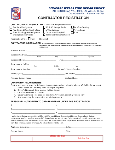 First page of the Contractor Registration