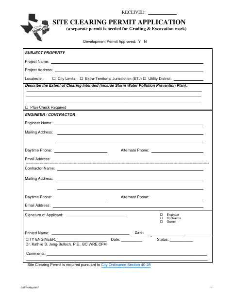 First page of the Site Clearing Permit Application