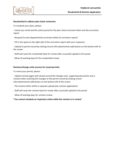 First page of the Resubmittal & Revision Application