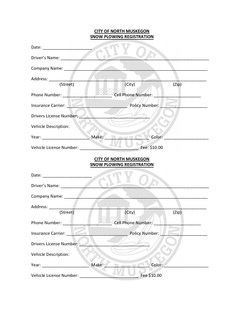 First page of the Snow Plowing Registration