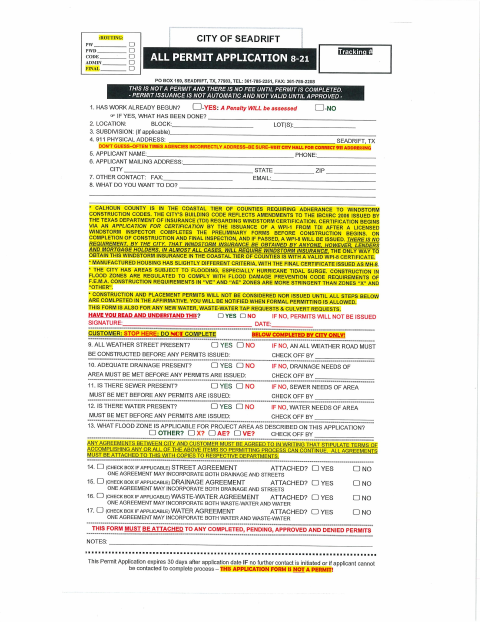 First page of the Application for Permit