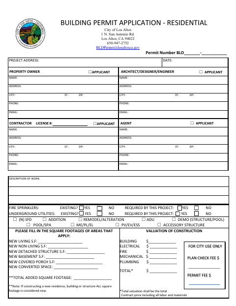 First page of the Building Permit Application - Residential