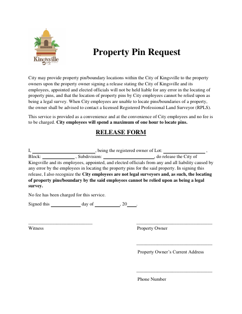 First page of the Property Pin Request