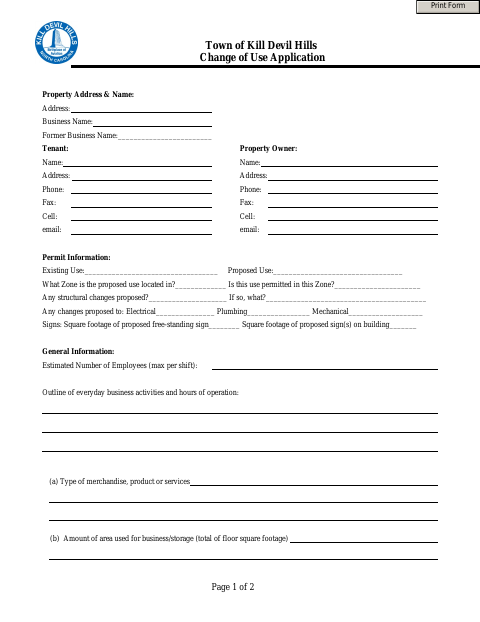 First page of the Change of Use Application
