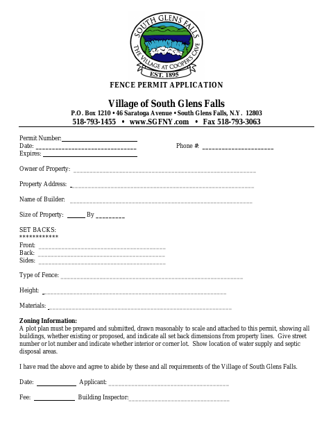 First page of the Fence Permit Application